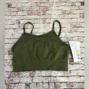 NWT Z By Zella Olive Green Ribbed Sports Bra Size S